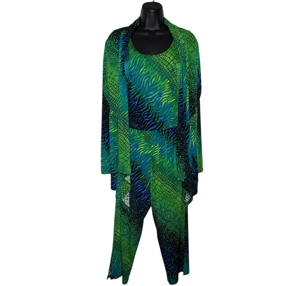 Vintage Leopard Print Retro Vivid Stretchy Jostar 3 Pc Set Tank Pants n Cardigan